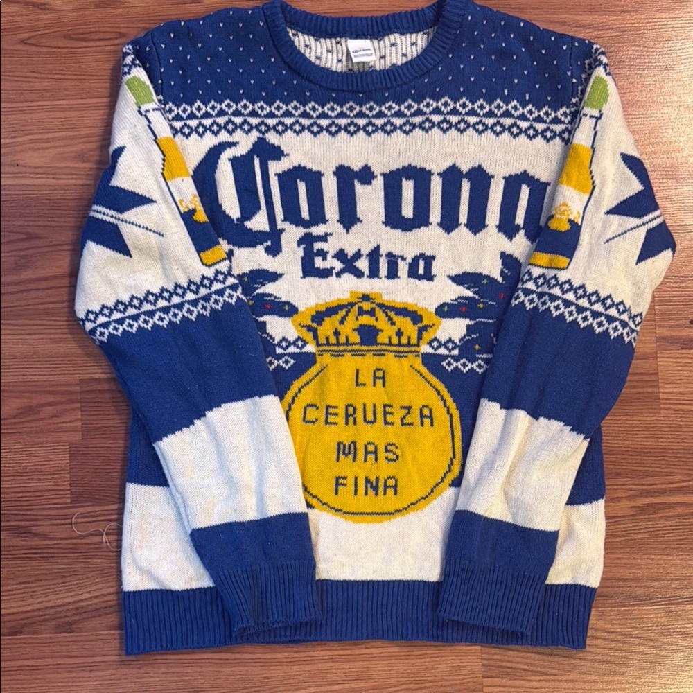 Corona Blue and White Crewneck Sweater with Nordic Design